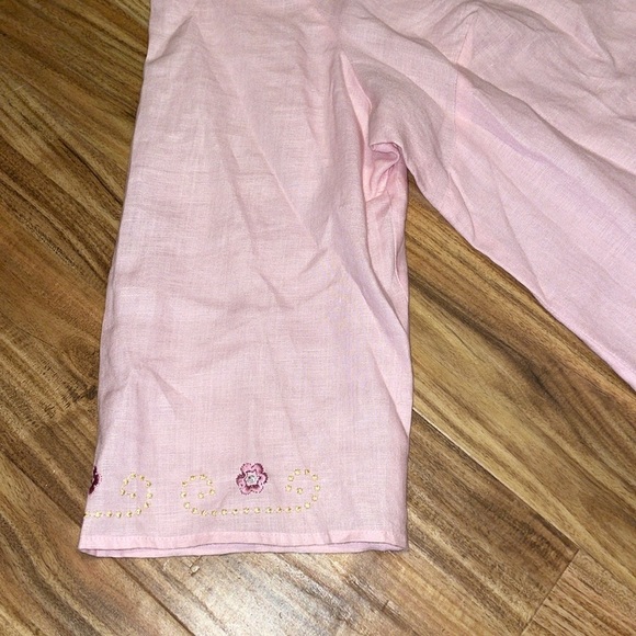 Edward Woman 1x XL 16 tunic top Irish linen pink embroider flowers rhinestones - Picture 4 of 7